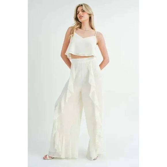 MABLE Crop Cami and Ruffled Wide Leg Pants Set
